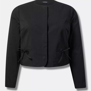 Torrid Black collarless blazer with bows